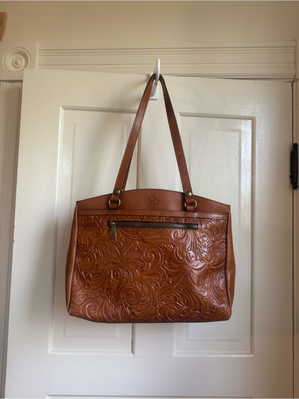 Patricia Nash Tooled Leather “Poppy” Shoulder Bag in Cognac w/ Dust Bag